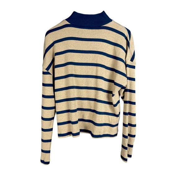 NWT Ann Taylor Weekend Tan & Navy Blue Mock Neck Striped Sweater - L $98 Retail - Picture 4 of 7
